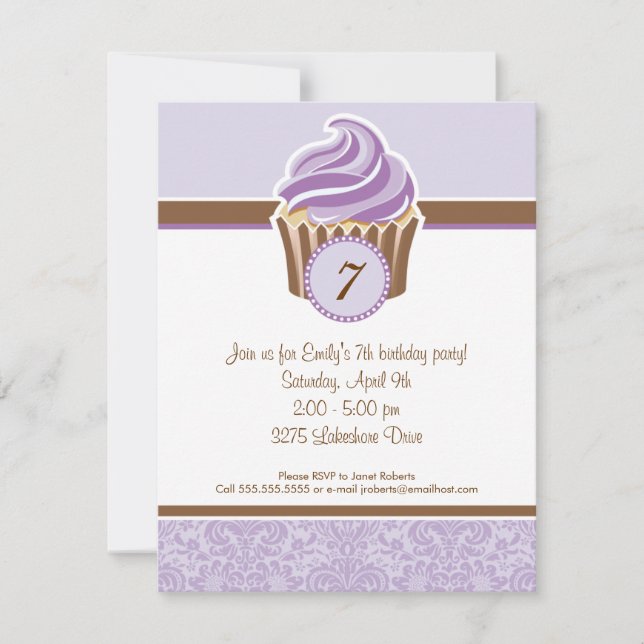 Convite de aniversário Cupcake Lilac (Frente)