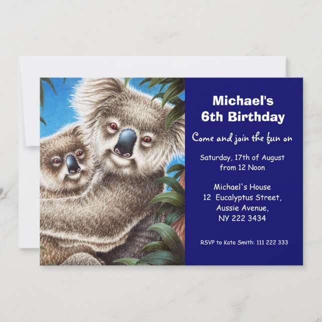 Convite de aniversário Cute Koala (Frente)