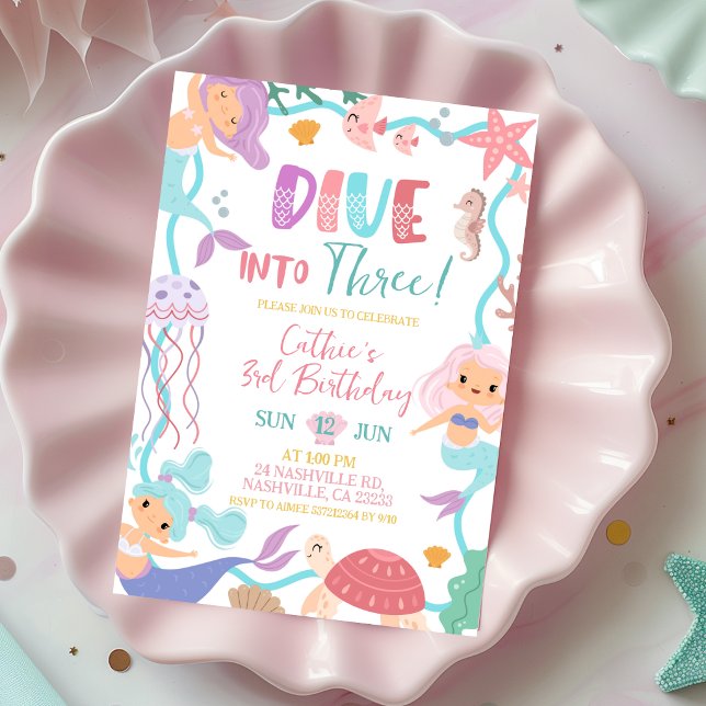 Convite de Aniversário Cute Memaid Dive Into (Criador carregado)