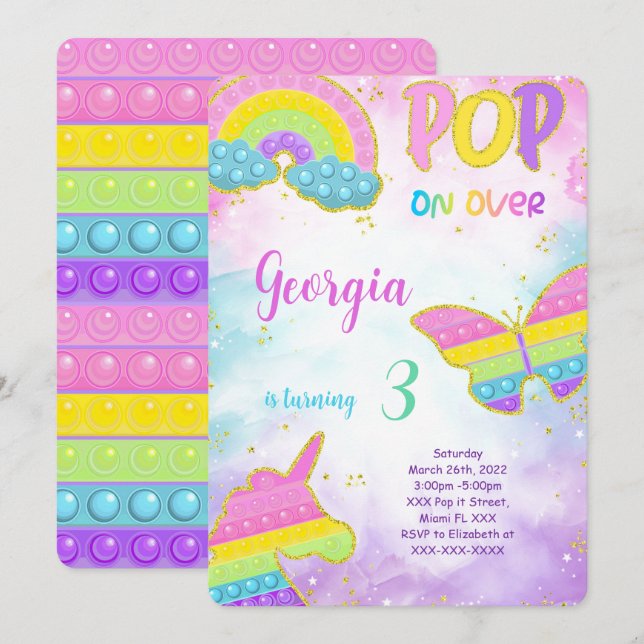 Convite de Aniversário Cute Pop it (Frente/Verso)