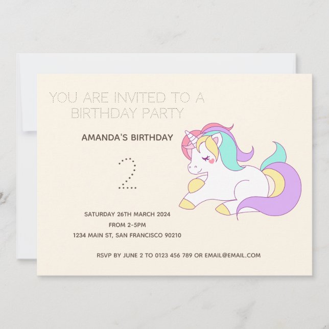 Convite de aniversário Cute Rainbow Unicorn (Frente)