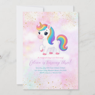 Convite de aniversário Cute Rainbow Unicorn