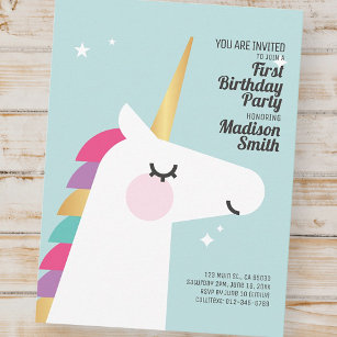 Convite de aniversário Cute Rainbow Unicorn