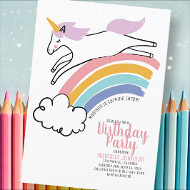 Convite de aniversário Cute Rainbow Unicorn