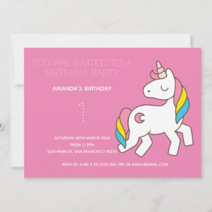 Convite de aniversário Cute Rainbow Unicorn