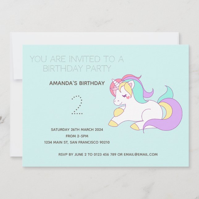 Convite de aniversário Cute Rainbow Unicorn (Frente)