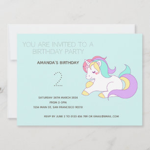 Convite de aniversário Cute Rainbow Unicorn