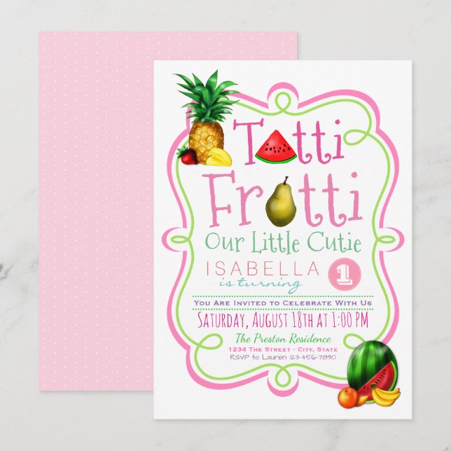 Convite de aniversário Cute Tutti Frutti (Frente/Verso)