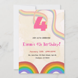 Convite de Aniversário da 4ª Menina Arco-Íris   