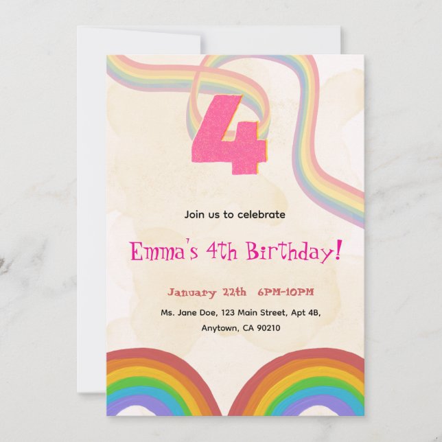 Convite de Aniversário da 4ª Menina Arco-Íris    (Frente)