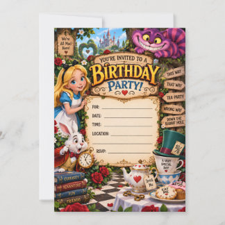 Convite de Aniversário da Alice no País das Maravi