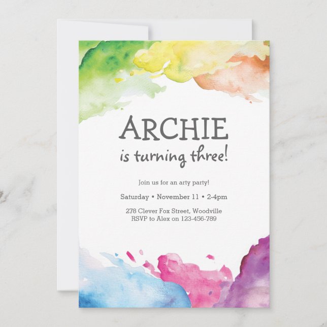 Convite de aniversário da arte do respingo do (Frente)