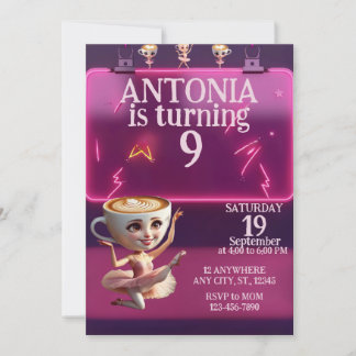 Convite de Aniversário da Bailarina Neon
