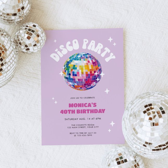Convite de Aniversário da Bola de Disco Retroativa (Retro Disco Party Invite)