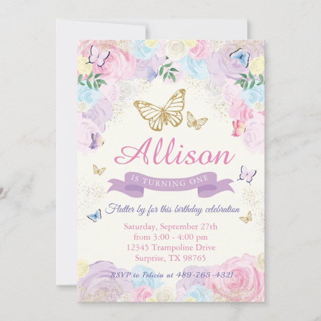 Convite de Aniversário da Borboleta (Frente)