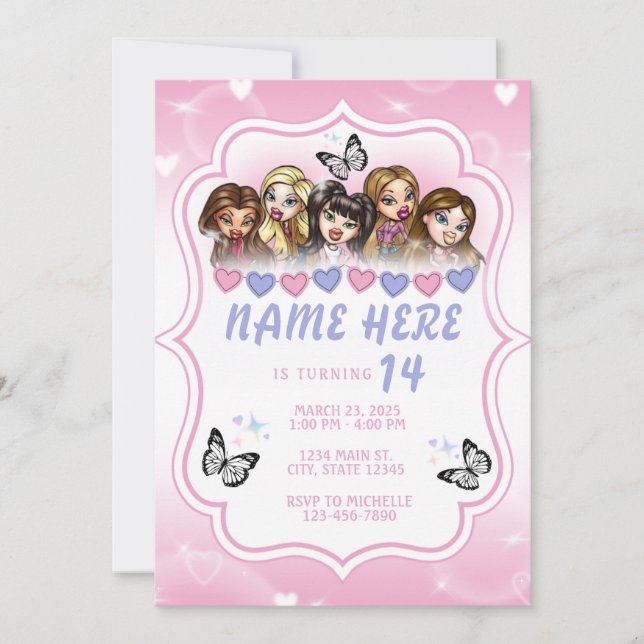 Convite de Aniversário da Brat Doll Airpush (Frente)