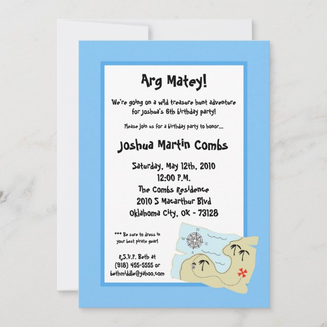 convite de aniversário da caça ao tesouro do (Frente)