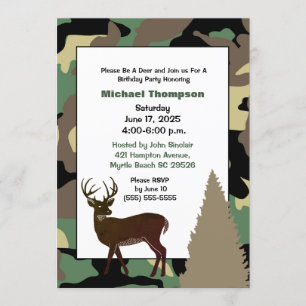 Convite de Aniversário da Camuflagem Deer Hunter
