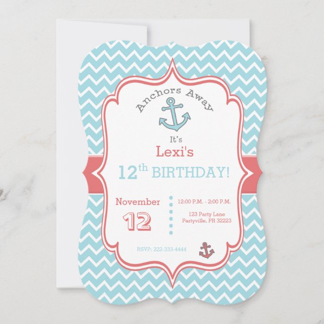 Convite de aniversário da Chevron impressão Anchor (Frente)