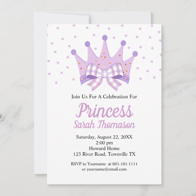 Convite de Aniversário da Coroa da Princesa em rox (Frente)