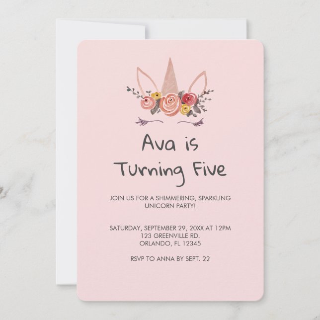 Convite de Aniversário da Coroa de Flores Unicórid (Frente)