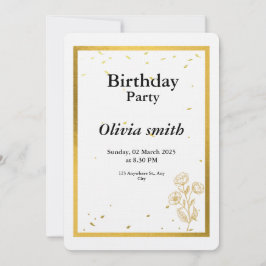 Convite De Aniversário Da Elegante Gold Foil Flora