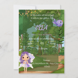 Convite de Aniversário da Fada Roxa Encantada