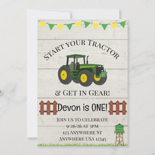 Convite de Aniversário da Fazenda de Trator de Men (Frente)