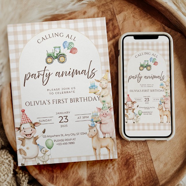 Convite de Aniversário da Fazenda dos Animais de F (Criador carregado)