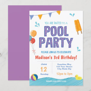 Convite de Aniversário da Festa de Piscina de Ver