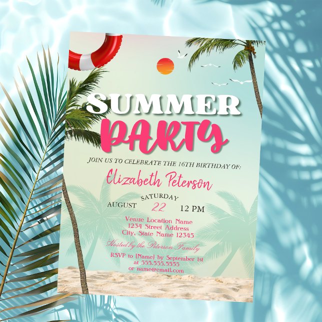 Convite de Aniversário da Festa de Verão Beach Pal (Criador carregado)