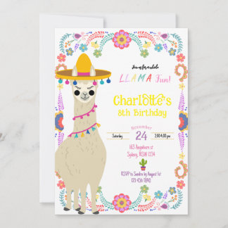 Convite de aniversário da festa divertida da Llama