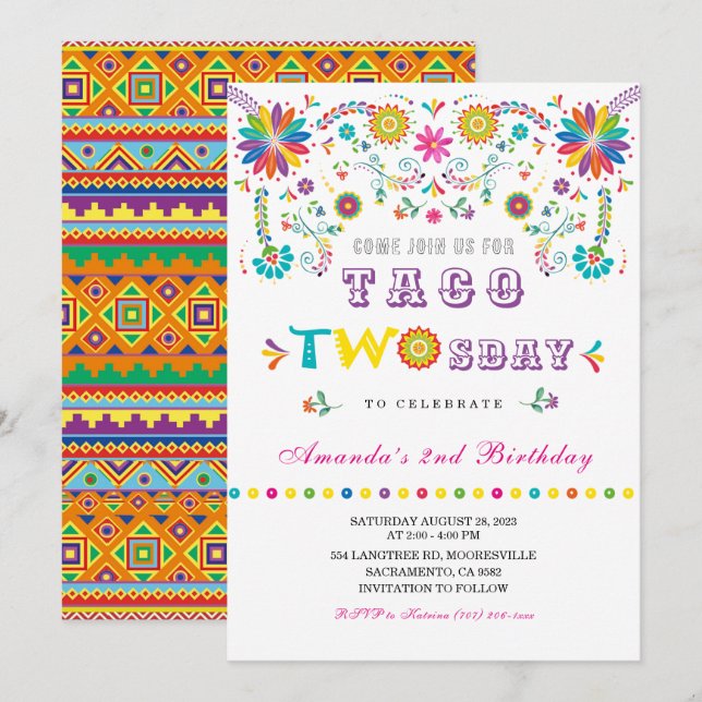 Convite de Aniversário da Festa Taco Twosday (Frente/Verso)