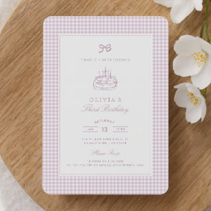 Convite de aniversário da Garota Gingham Rosa