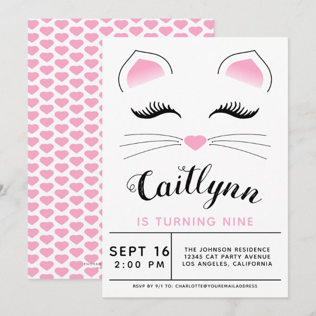 Convite de Aniversário da Gata Glamouroso (Frente/Verso)