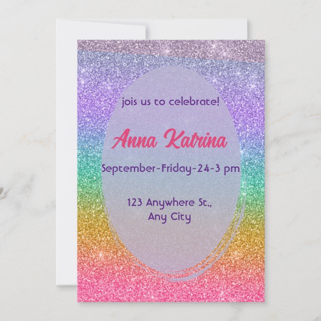 Convite de aniversário da Glitter (Frente)
