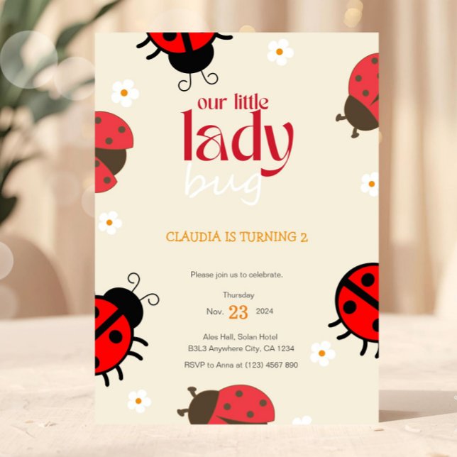 Convite de Aniversário da Joaninha Daisy Festa do  (Cute Bug Ladybug Birthday Party Invitation)