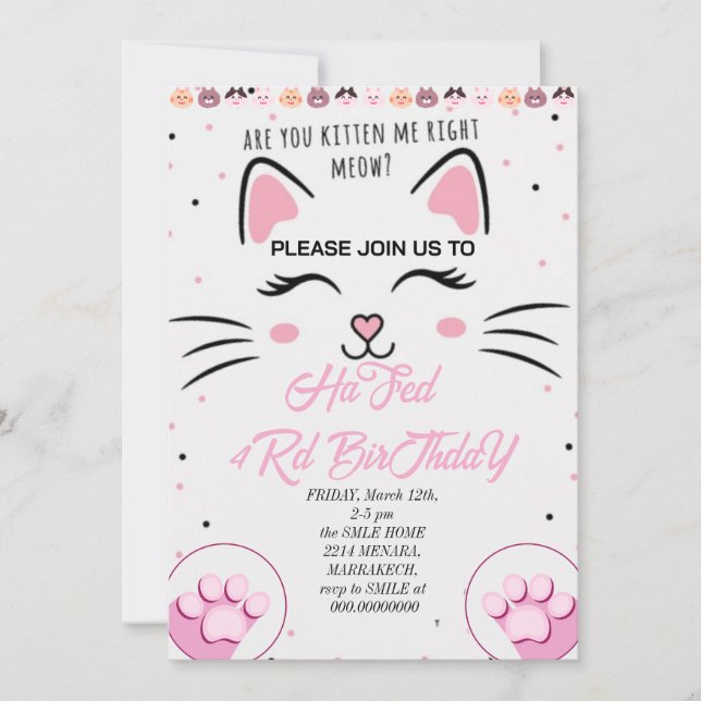 Convite de Aniversário da Kitty e Amigos, Imprimív (Frente)