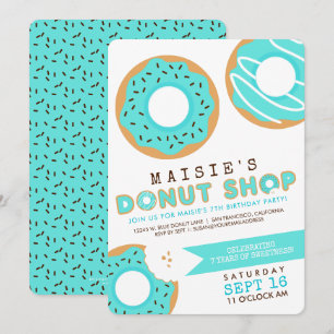 Convite de Aniversário da Loja de Donuts Azul