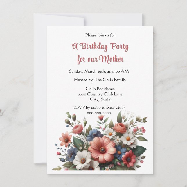Convite de Aniversário da Mãe Elegante e Feliz (Frente)