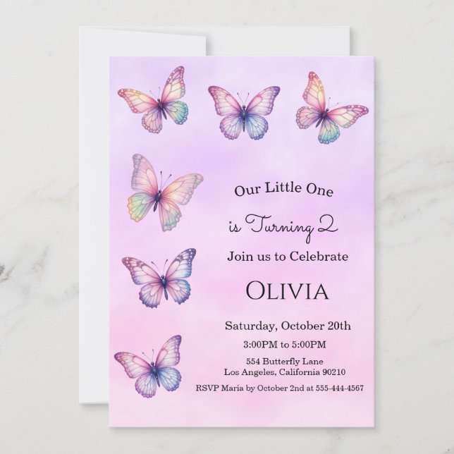 Convite de Aniversário da Menina Borboleta (Frente)