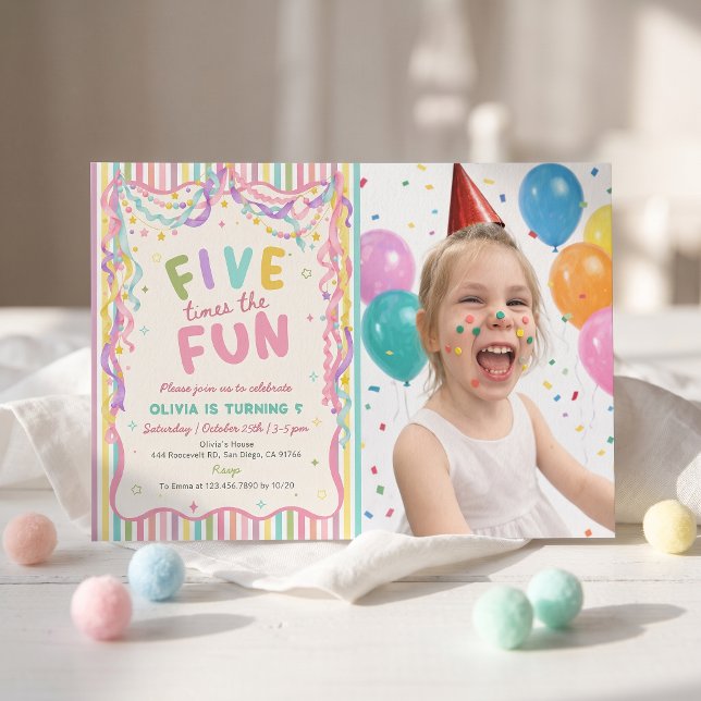 Convite de Aniversário da Menina Cinco Vezes o Fun (Criador carregado)