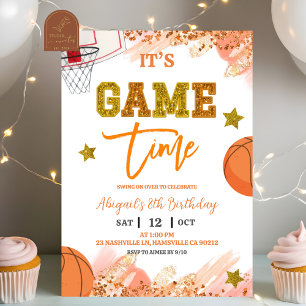 Convite de aniversário da menina de basquete com l