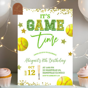 Convite de aniversário da menina de softball brilh