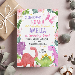Convite de Aniversário da Menina Dinossauro Fofa