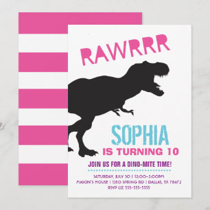Convite de Aniversário da Menina Dinossauro T Rex