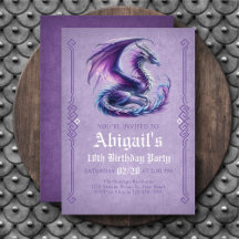 Convite de Aniversário da Menina Dragão Roxo