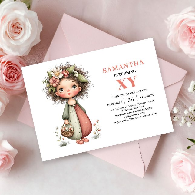 Convite de aniversário da menina fada caprichosa c (Whimsy Fairy Girl Birthday Blush Pink Magic invitation)