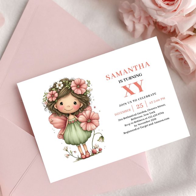 Convite de Aniversário da Menina Fada Delicada com (Tender Fairy Girl Birthday Pastel Blush invitation)