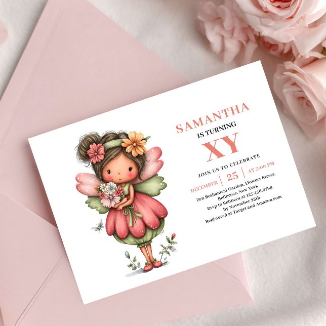 Convite de aniversário da menina fada Delight rosa (Delight Fairy Girl Birthday Pastel Pink invitation)